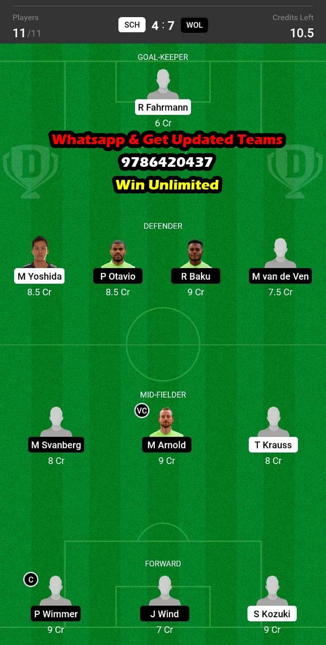 SCH vs WOL Dream11 Team fantasy Prediction Bundesliga