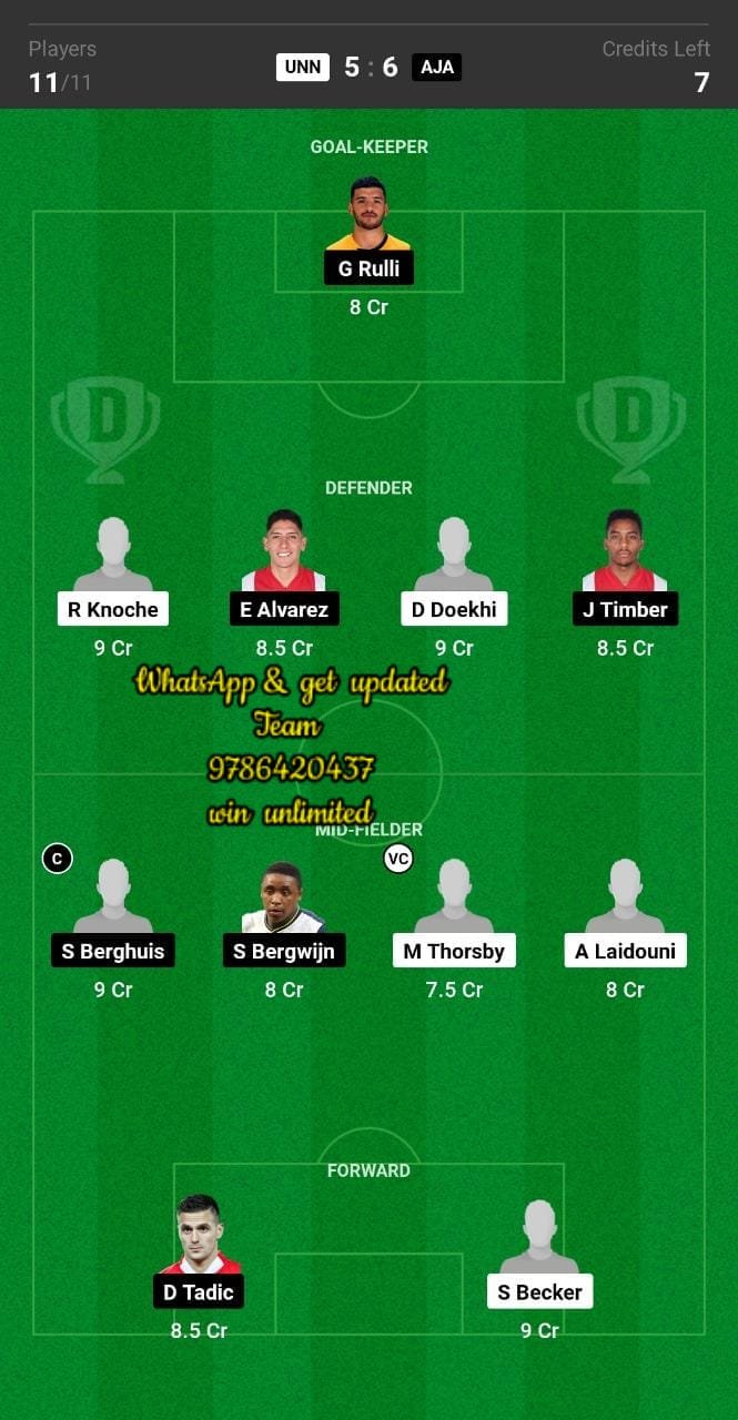 UNN vs AJA Dream11 Team fantasy Prediction UEFA Europa League