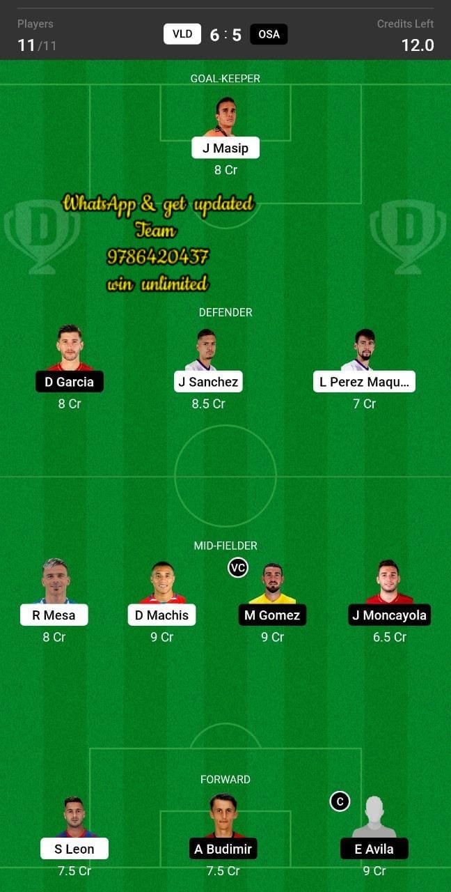 VLD vs OSA Dream11 Team fantasy Prediction La Liga