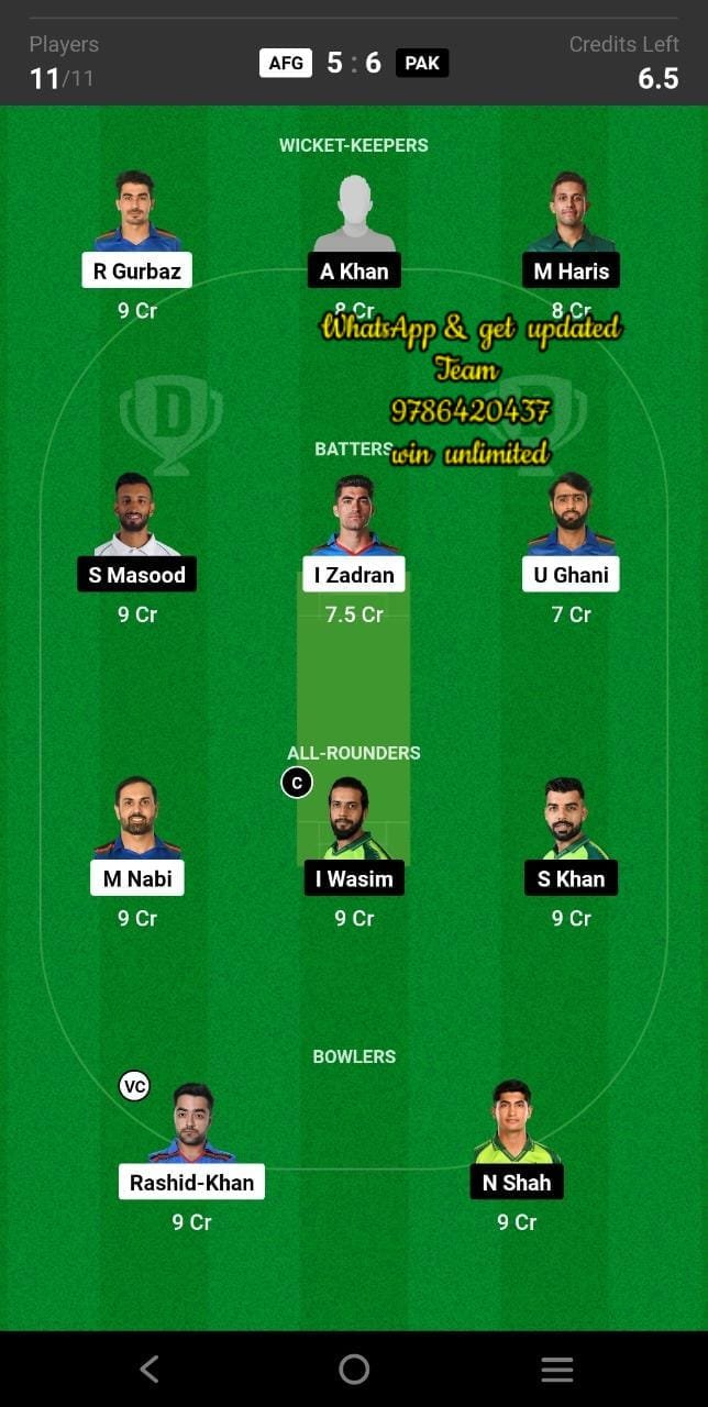 AFG vs PAK 1st T20I Match Dream11 Team fantasy Prediction Pakistan tour of Afghanistan