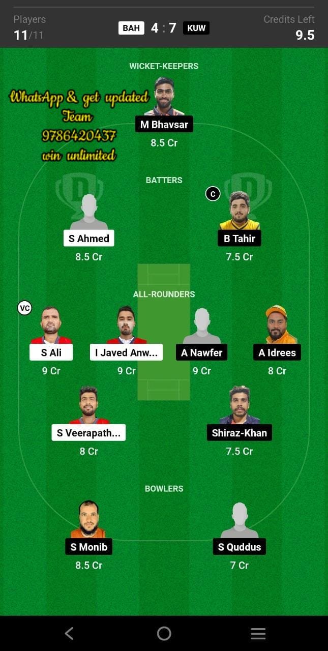 BAH vs KUW 5th Match Dream11 Team fantasy Prediction HK International Series T20I