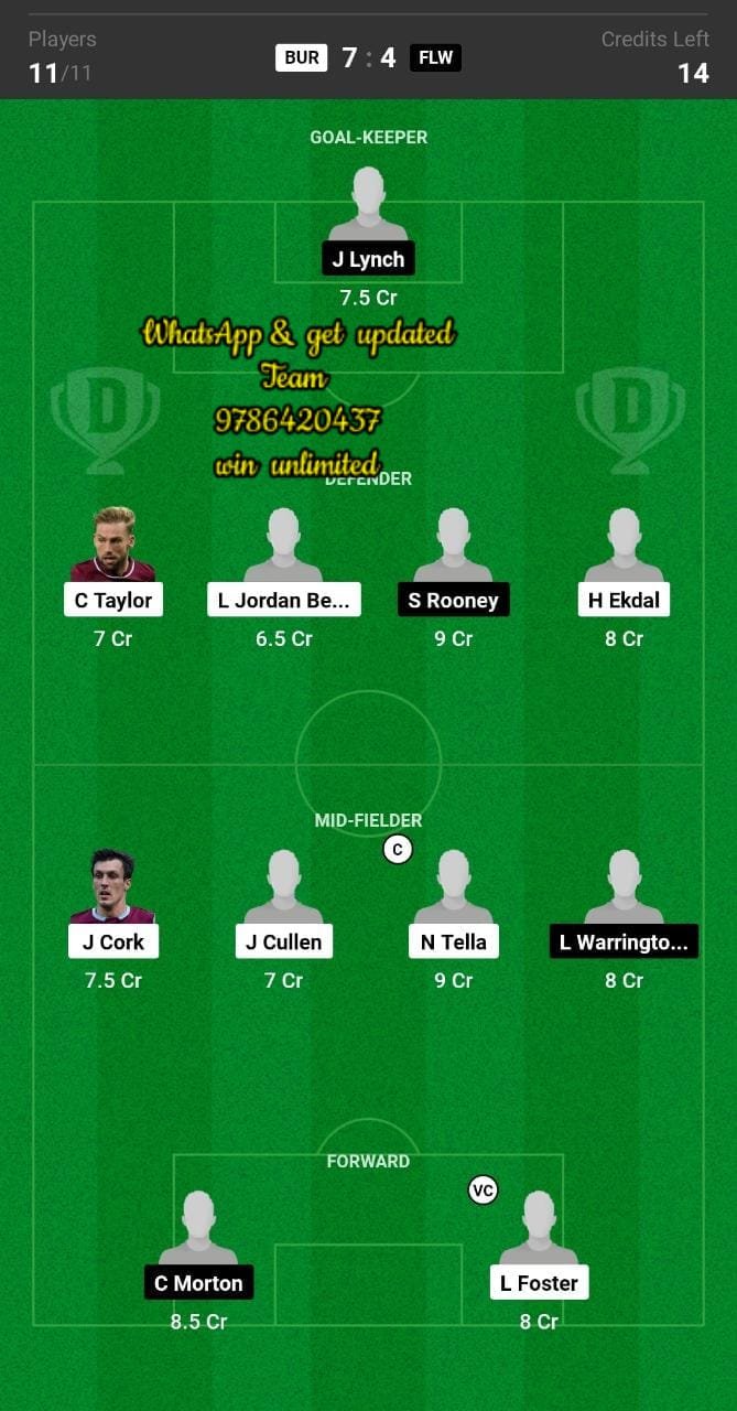 BUR vs FLW Dream11 Team fantasy Prediction FA Cup