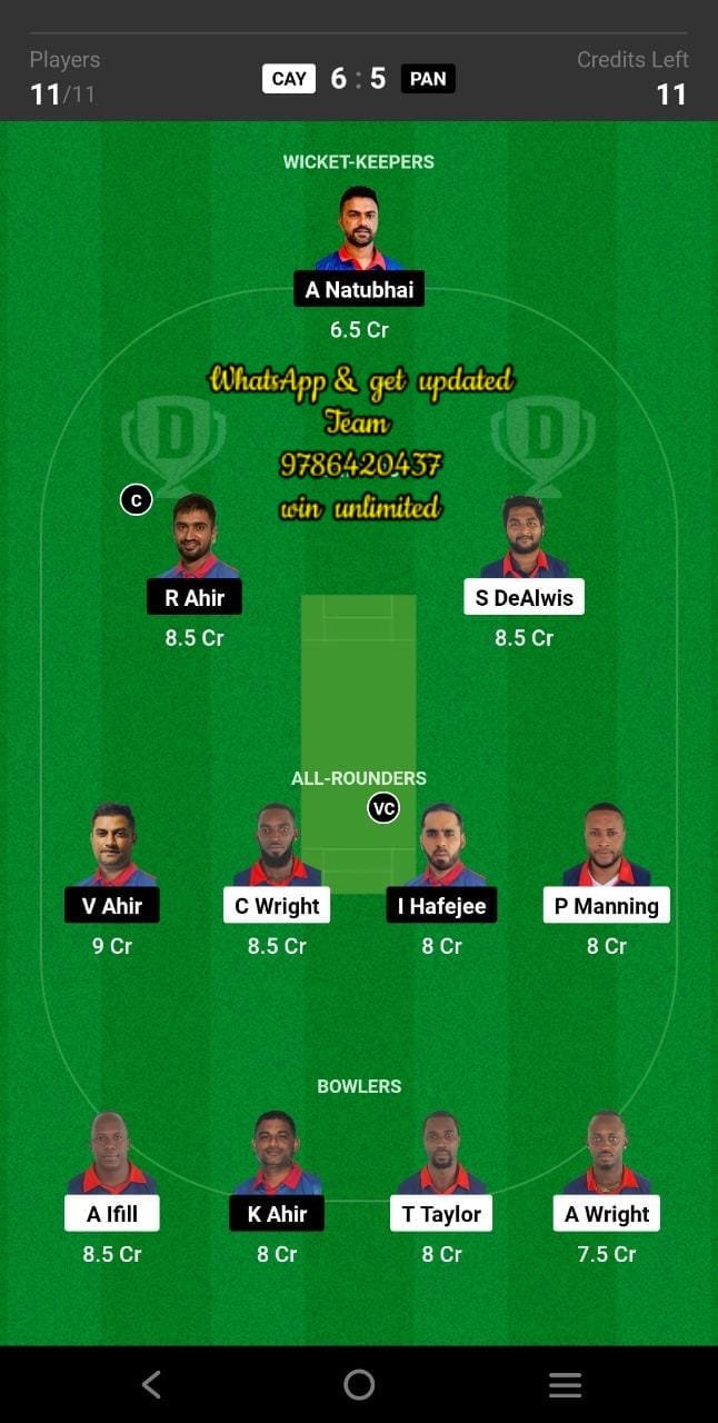 CAY vs PAN 12th Match Dream11 Team fantasy Prediction ICC T20 WC Americas Qualifier