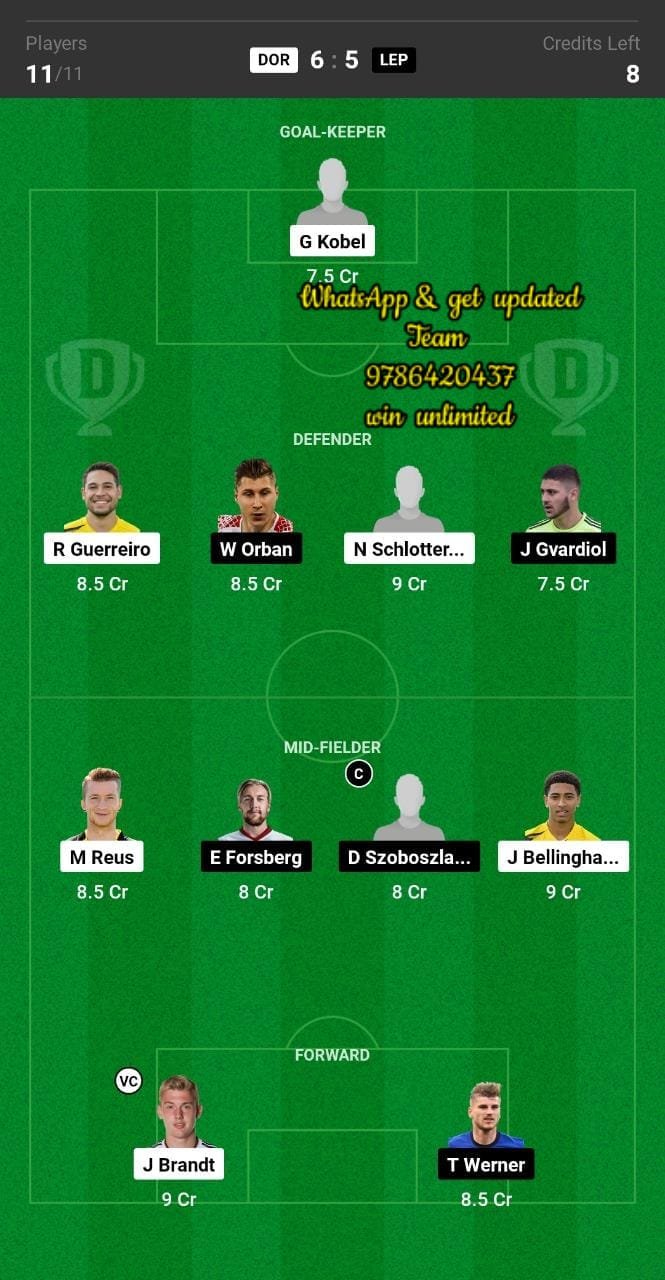 DOR vs LEP Dream11 Team fantasy Prediction BundesligaDOR vs LEP Dream11 Team fantasy Prediction Bundesliga