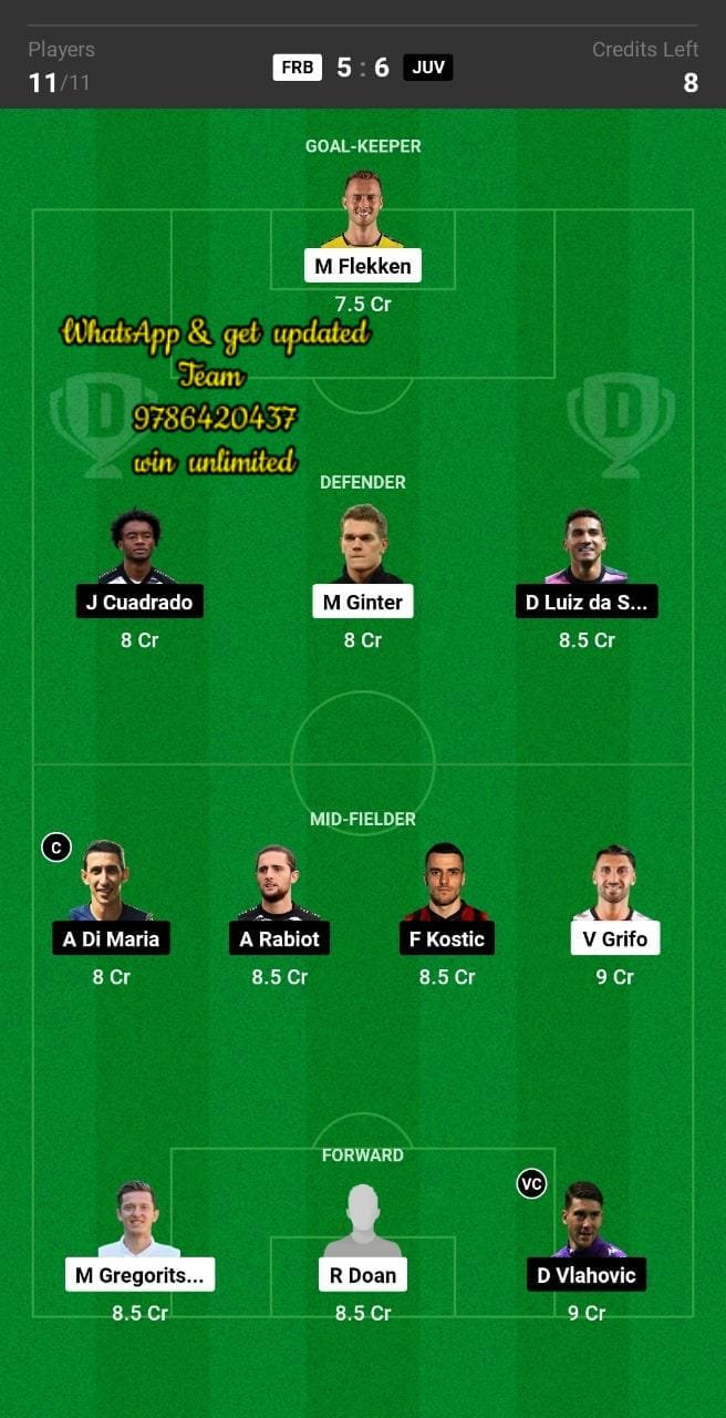 FRB vs JUV Dream11 Team fantasy Prediction UEFA Europa League