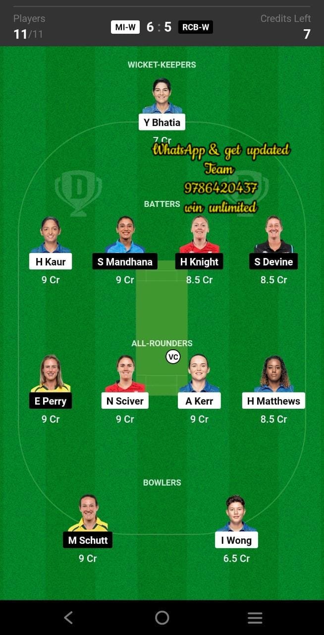 MI-W vs RCB-W 4th Match Dream11 Team fantasy Prediction TATA Women's Premier LeagueMI-W vs RCB-W 4th Match Dream11 Team fantasy Prediction TATA Women's Premier League