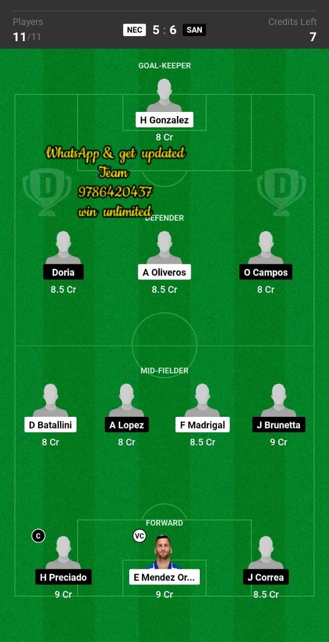 NEC vs SAN Dream11 Team fantasy Prediction Mexican League