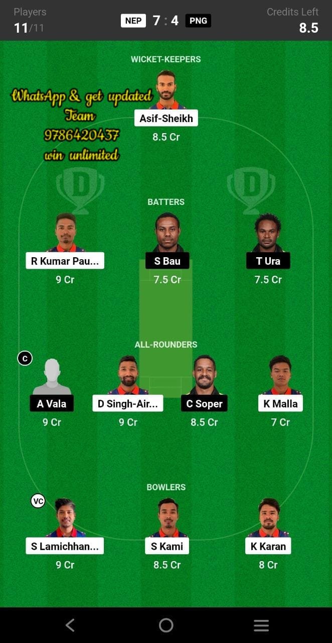 NEP vs UNG 1st Match Dream11 Team fantasy Prediction CWC League-2 One-Day