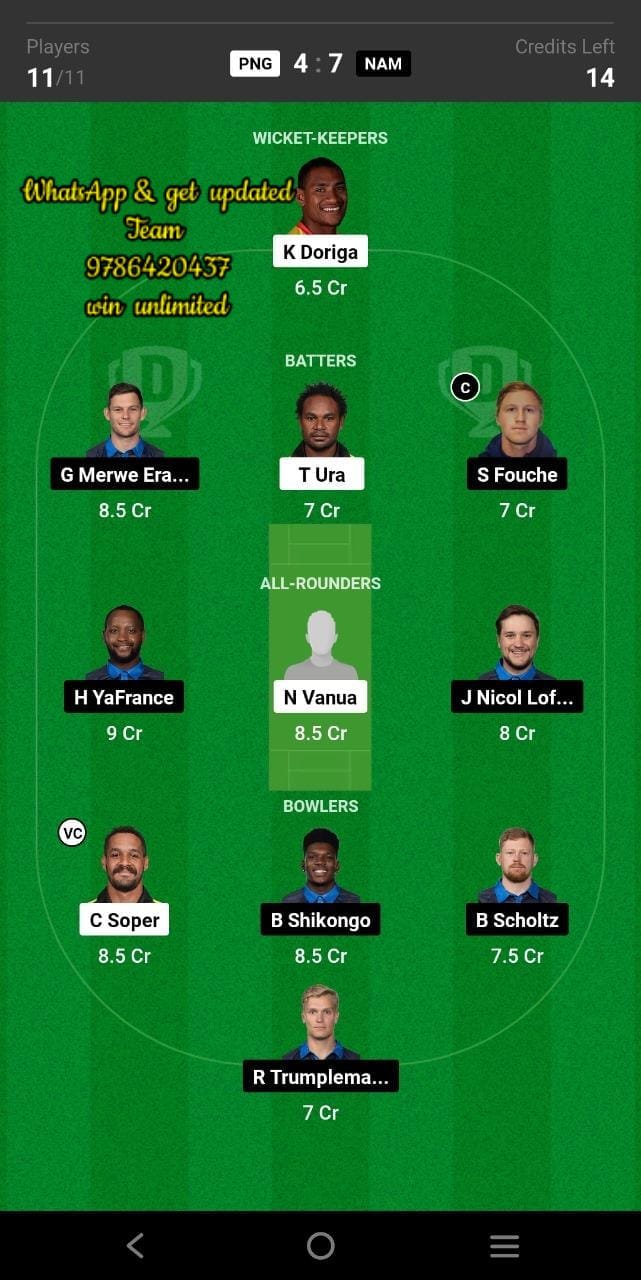 PNG vs NAM 5th Match Dream11 Team fantasy Prediction ICC CWC Qualifiers Playoff ODI