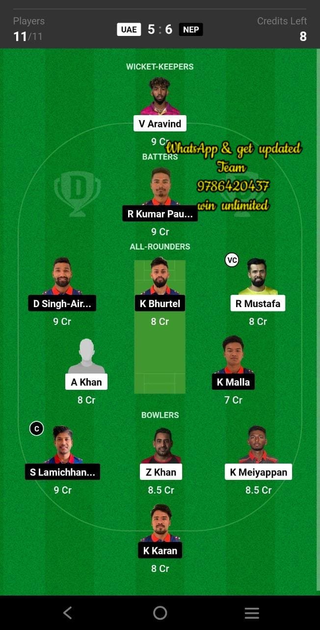 UAE vs NEP 6th Match Dream11 Team fantasy Prediction CWC League-2 One-Day