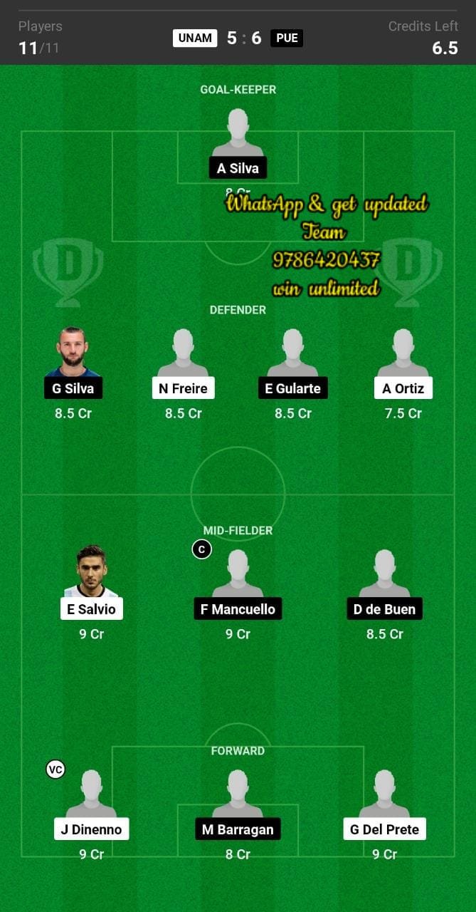 UNAM vs PUE Dream11 Team fantasy Prediction Mexican League