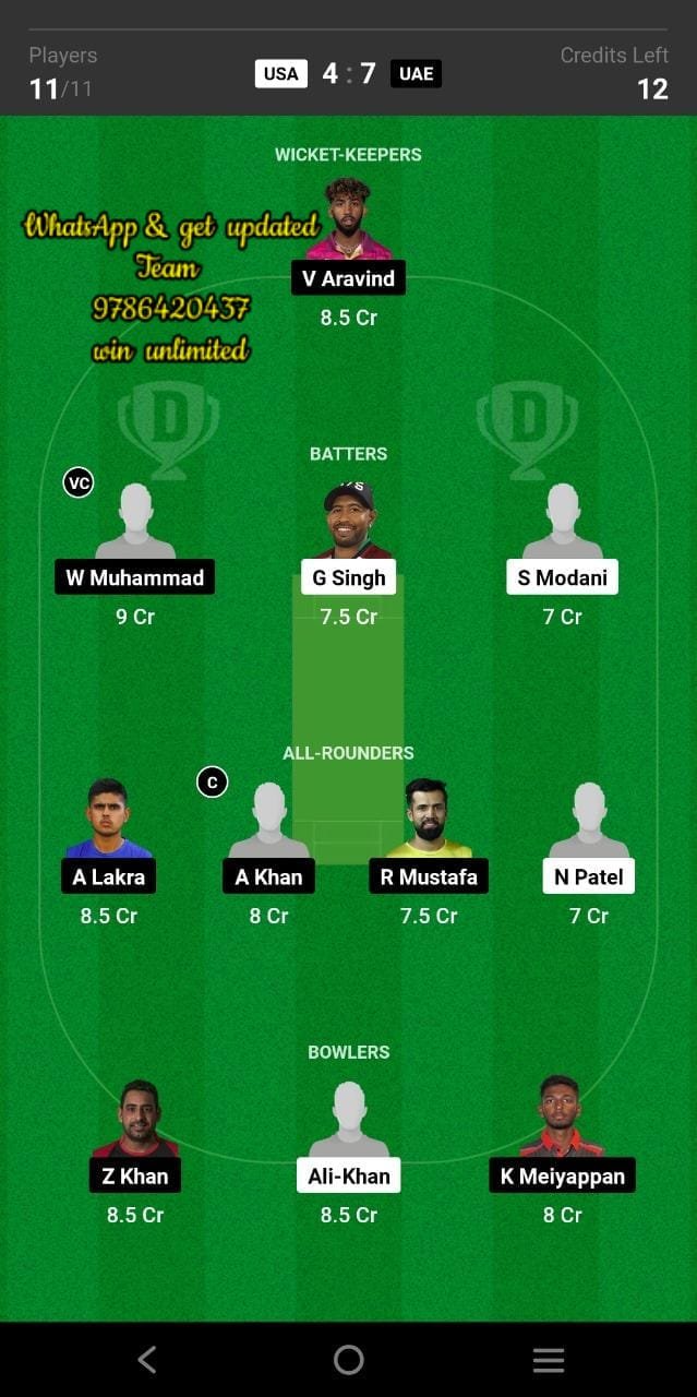 USA vs UAE 7th Match Dream11 Team fantasy Prediction ICC CWC Qualifiers Playoff ODI