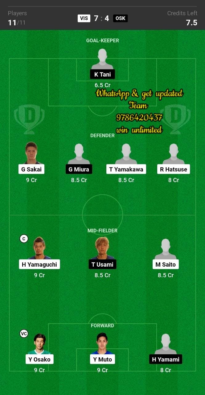 VIS vs OSK Dream11 Team fantasy Prediction J League