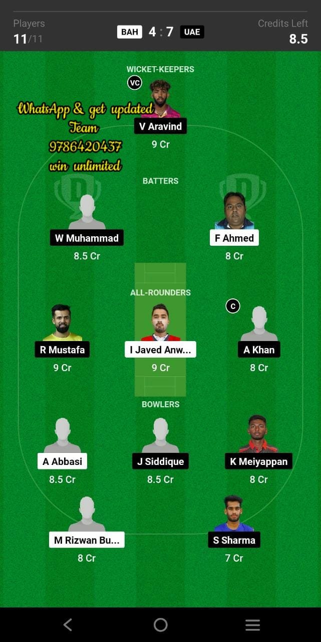 BAH vs UAE 18th Match Dream11 Team fantasy Prediction ACC Men's ODI Premier Cup