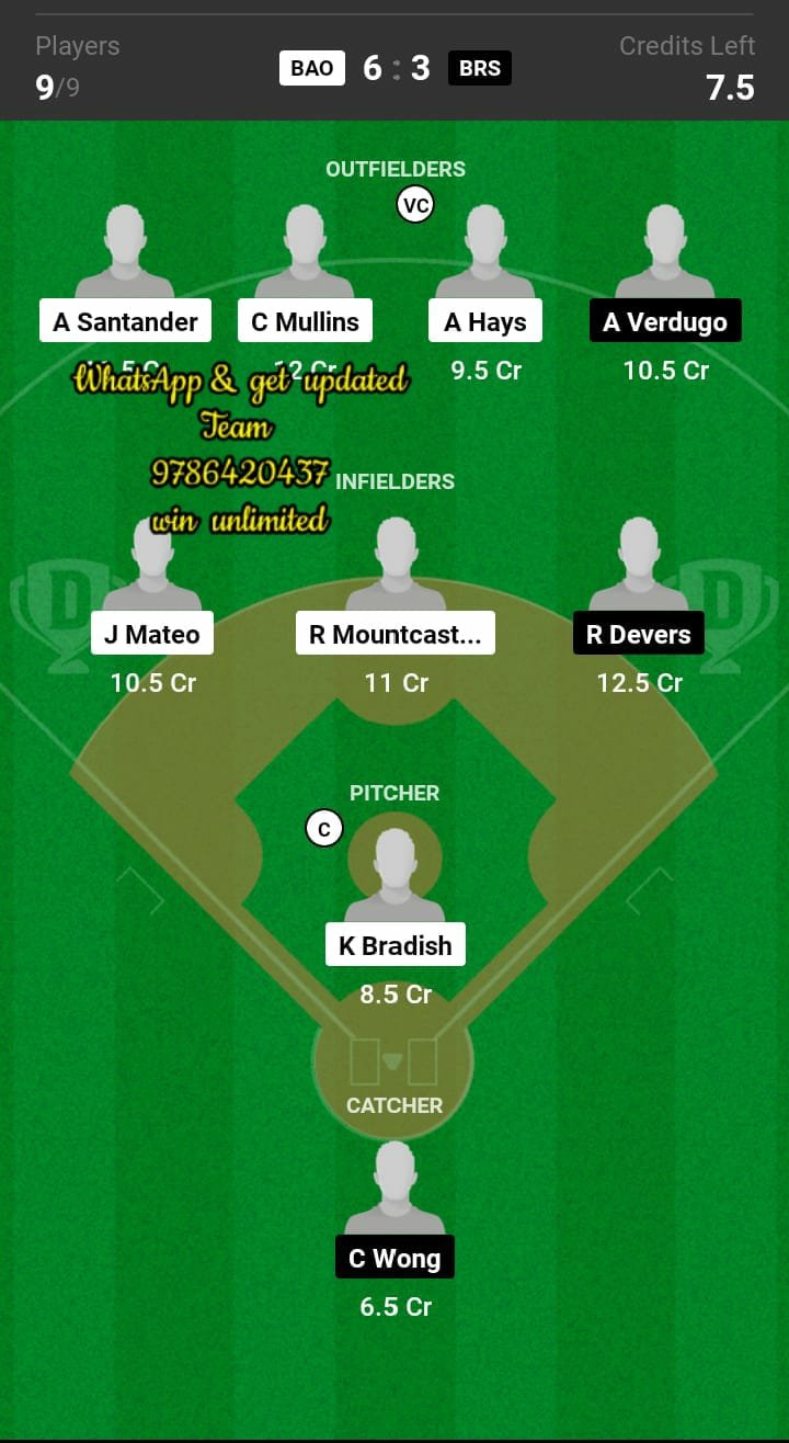 BAO vs BRS Dream11 Team fantasy Prediction MLB