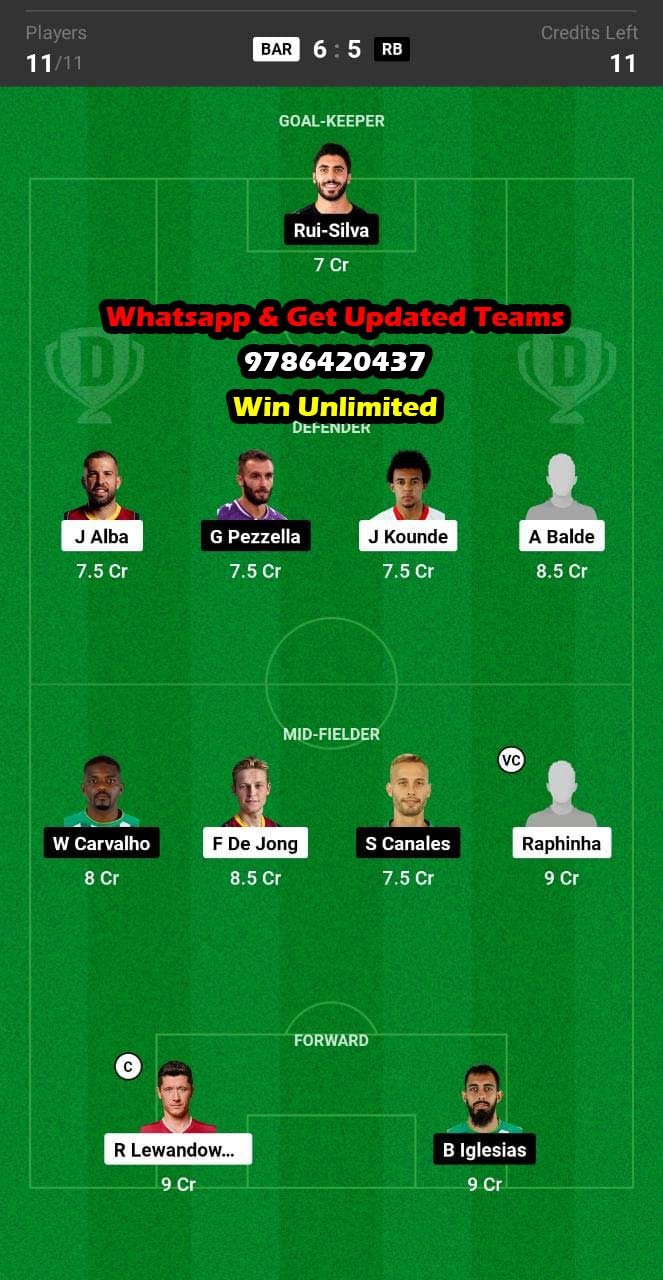 BAR vs RB Dream11 Team fantasy Prediction La Liga