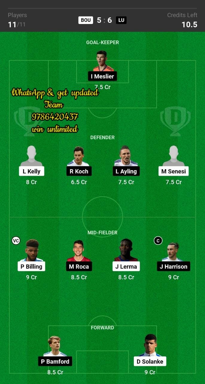 BOU vs LU Dream11 Team fantasy Prediction Premier League