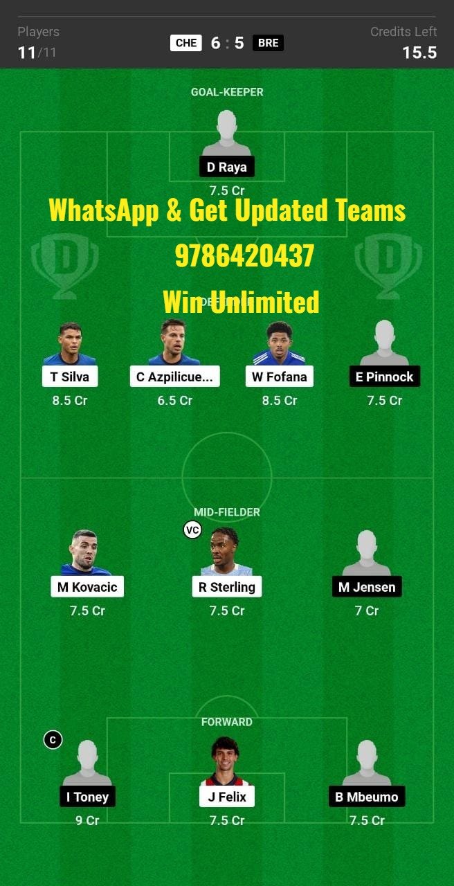 CHE vs BRE Dream11 Team fantasy Prediction Premier League