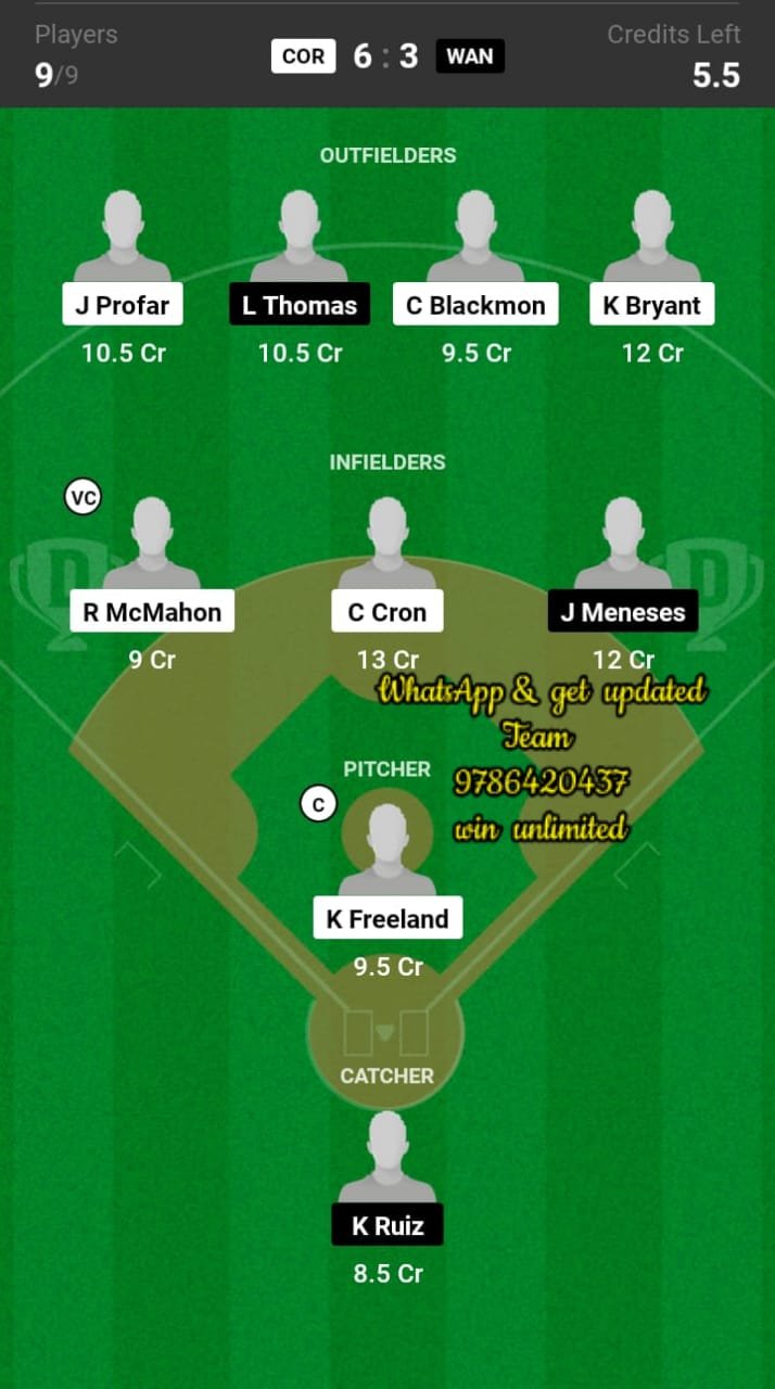 COR vs WAN Dream11 Team fantasy Prediction MLB