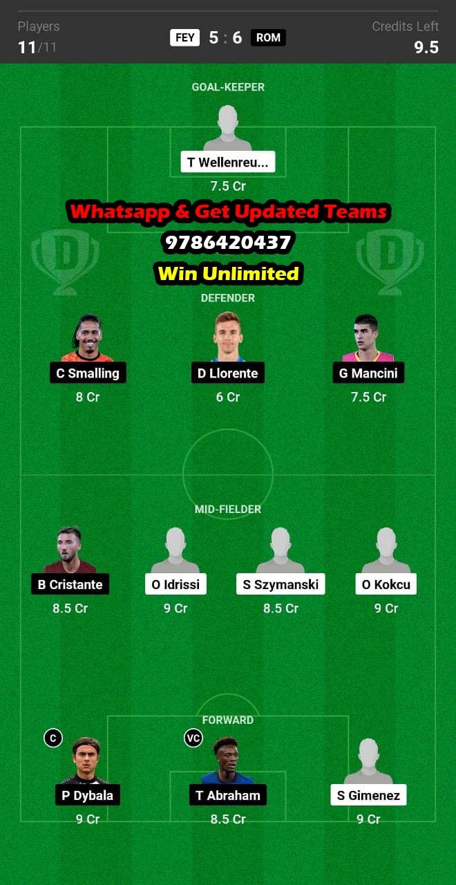 FEY vs ROM Dream11 Team fantasy Prediction UEFA Europa League