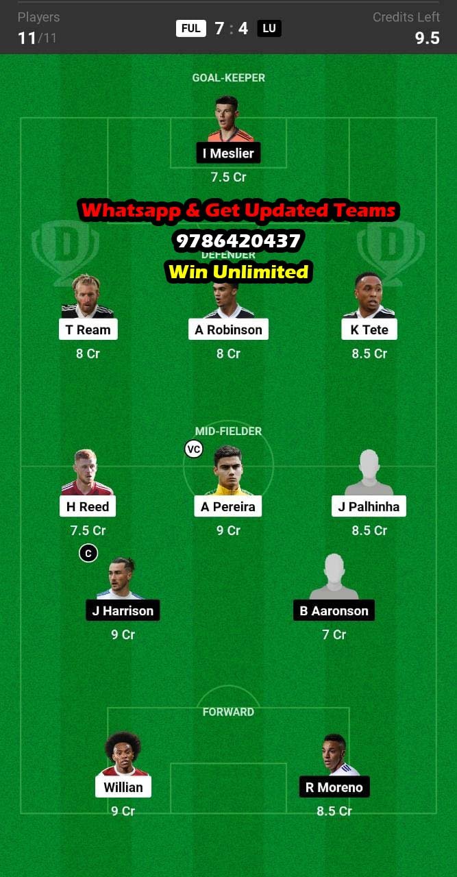 FUL vs LU Dream11 Team fantasy Prediction Premier League