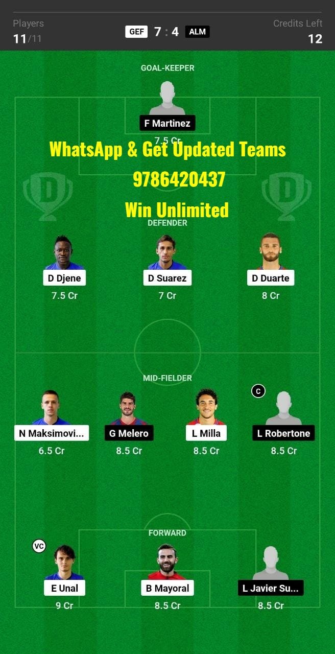 GEF vs ALM Dream11 Team fantasy Prediction La Liga