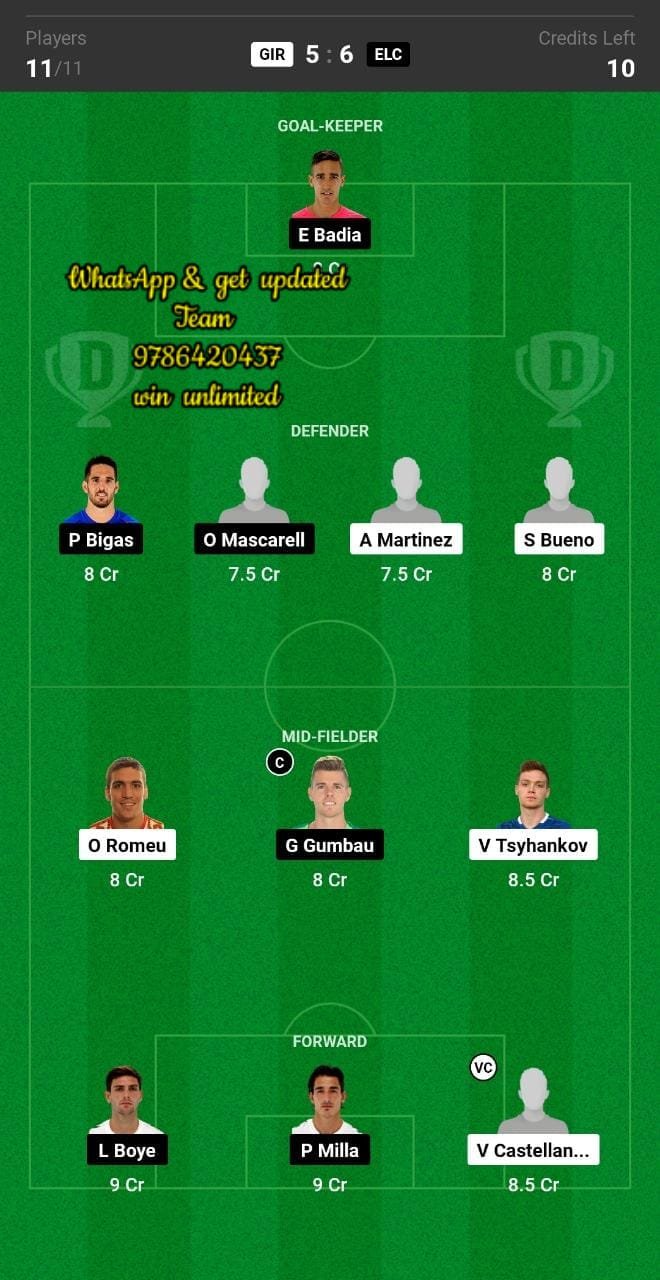 GIR vs ELC Dream11 Team fantasy Prediction La Liga