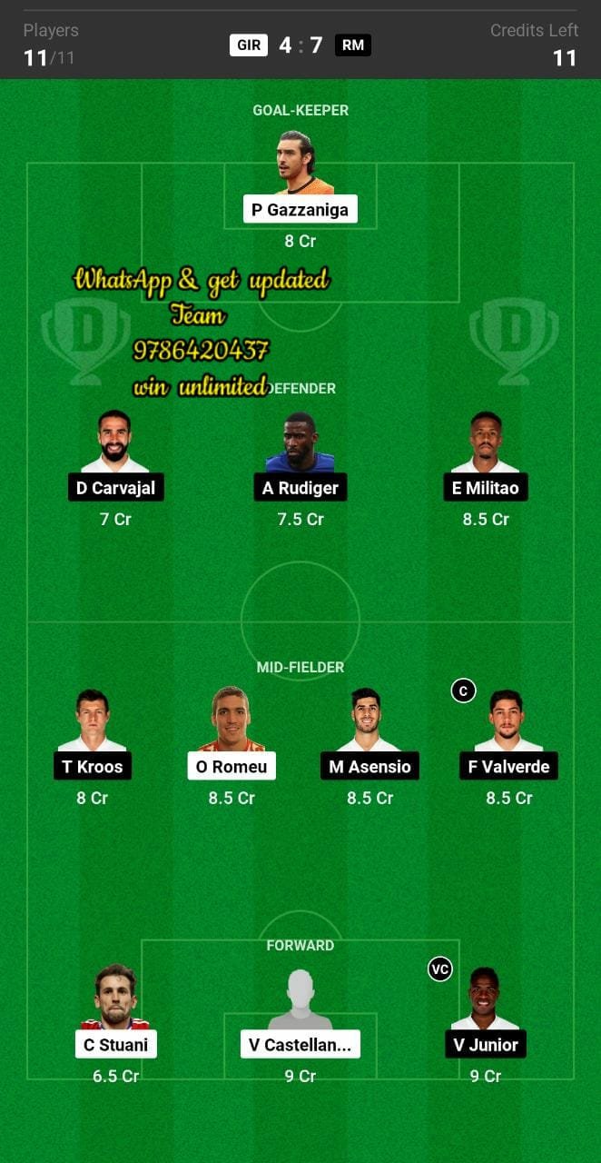 GIR vs RM Dream11 Team fantasy Prediction La Liga