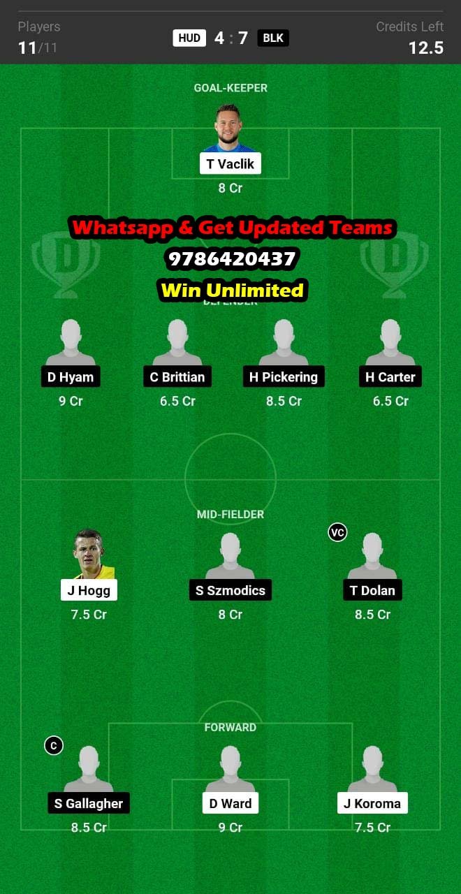 HUD vs BLK Dream11 Team fantasy Prediction English Championship