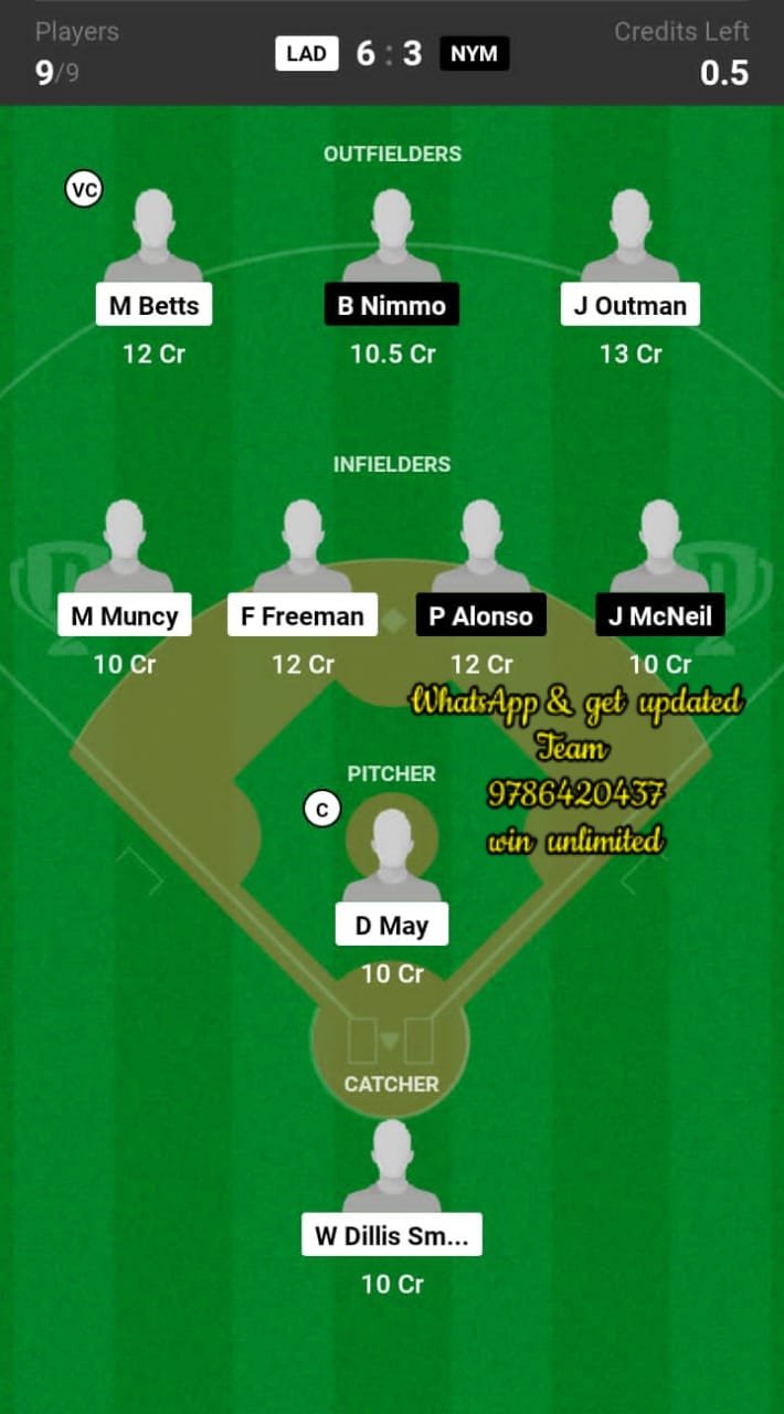 LAD vs NYM Dream11 Team fantasy Prediction MLB