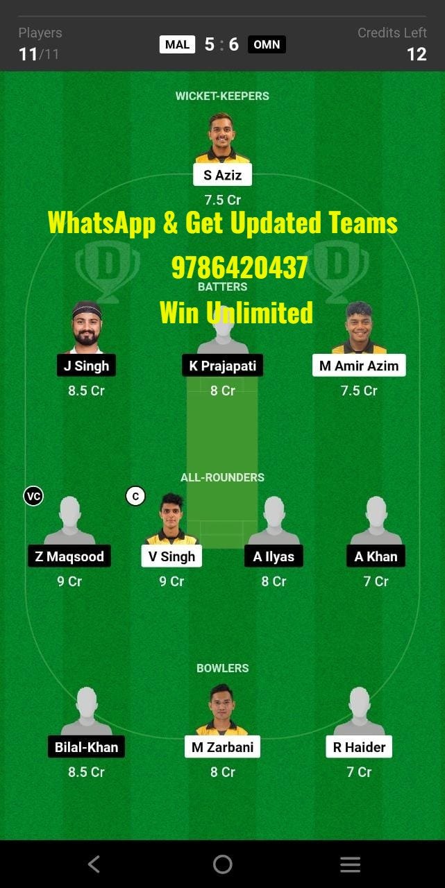 MAL vs OMN 12th Match Dream11 Team fantasy Prediction ACC Men's ODI Premier Cup