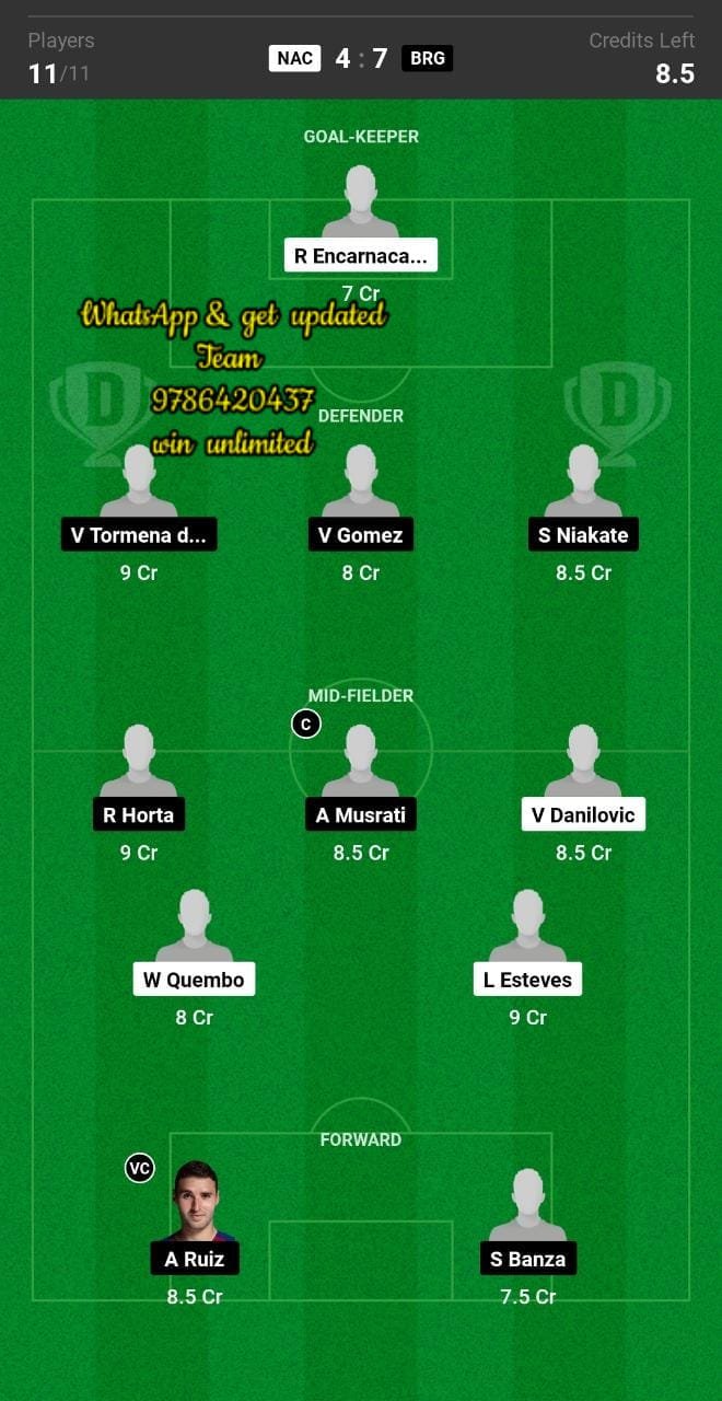 NAC vs BRG Dream11 Team fantasy Prediction Portuguese Cup