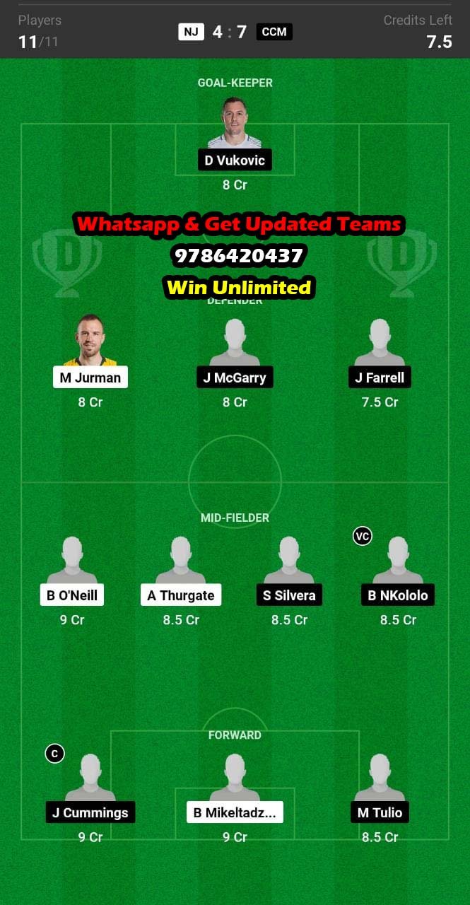 NJ vs CCM Dream11 Team fantasy Prediction A League