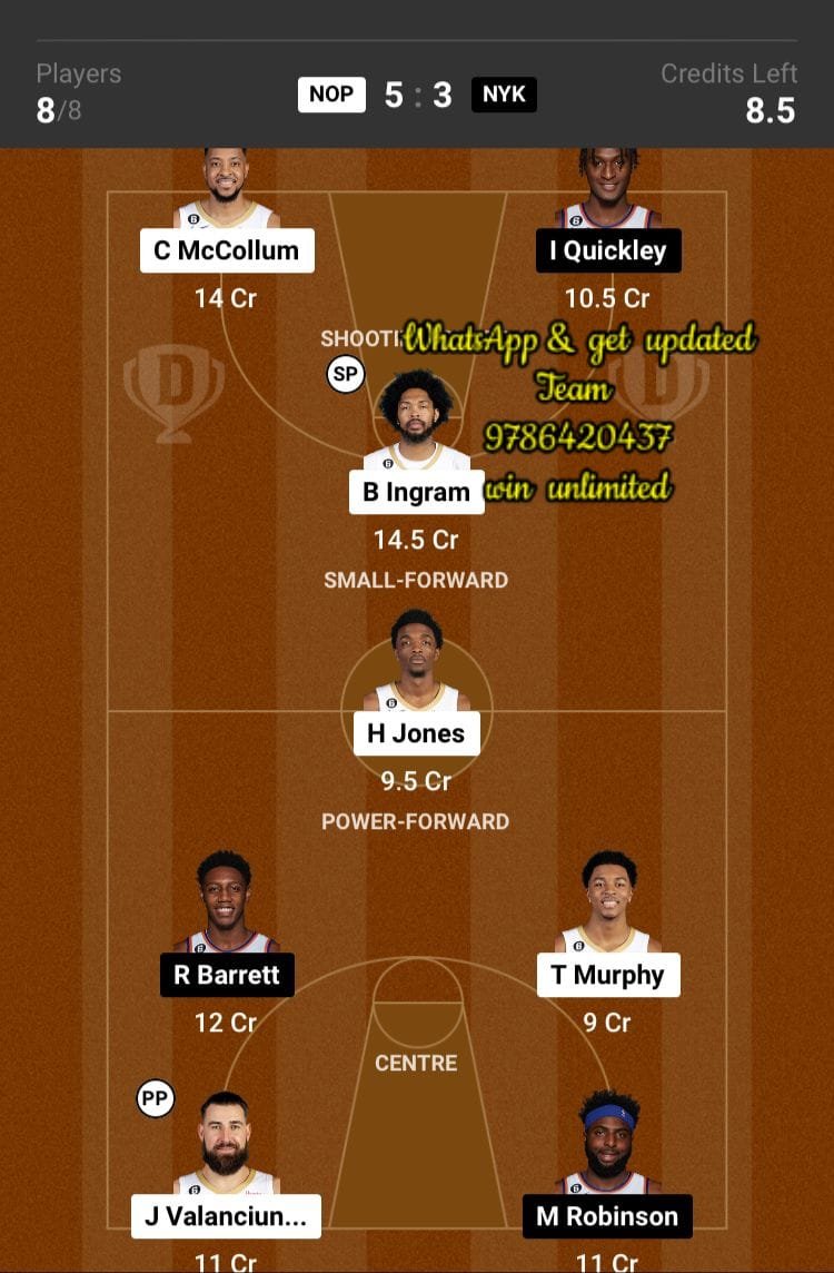 NOP vs NYK Dream11 Team fantasy Prediction American Basketball League