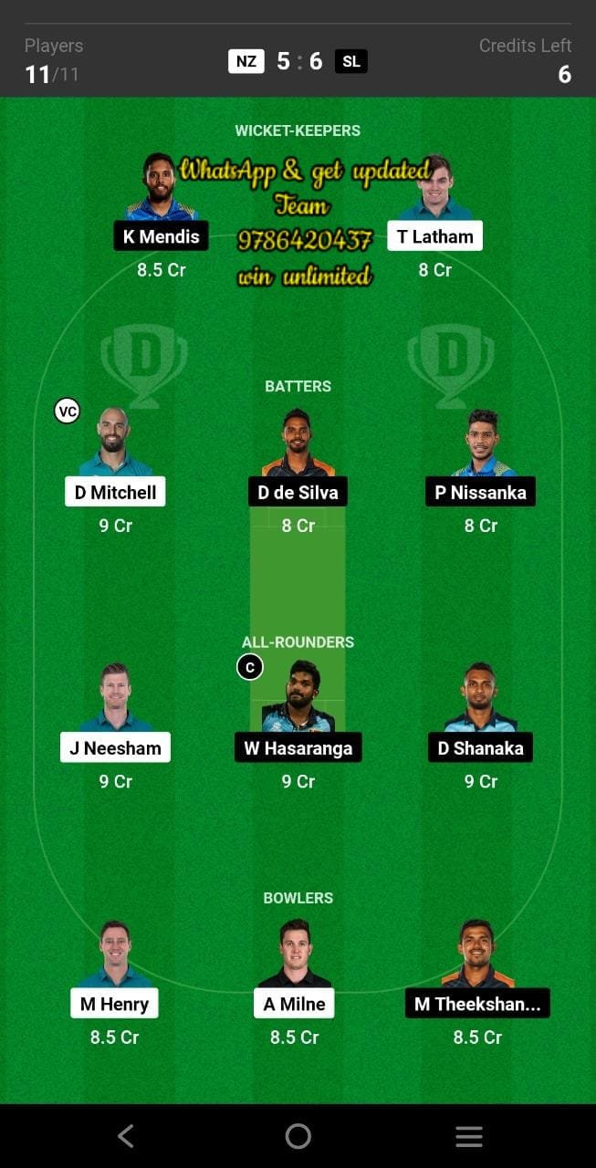 NZ vs SL 1st T20I Match Dream11 Team fantasy Prediction Sri Lanka tour of New Zealand