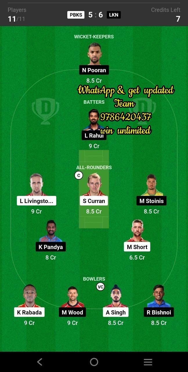 Pbks Vs Lkn 38th Match Dream11 Team Fantasy Prediction Tata Ipl 4953