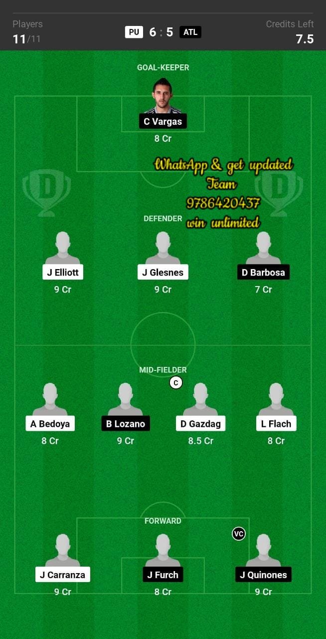 PU vs ATL Dream11 Team fantasy Prediction Concacaf Champions League