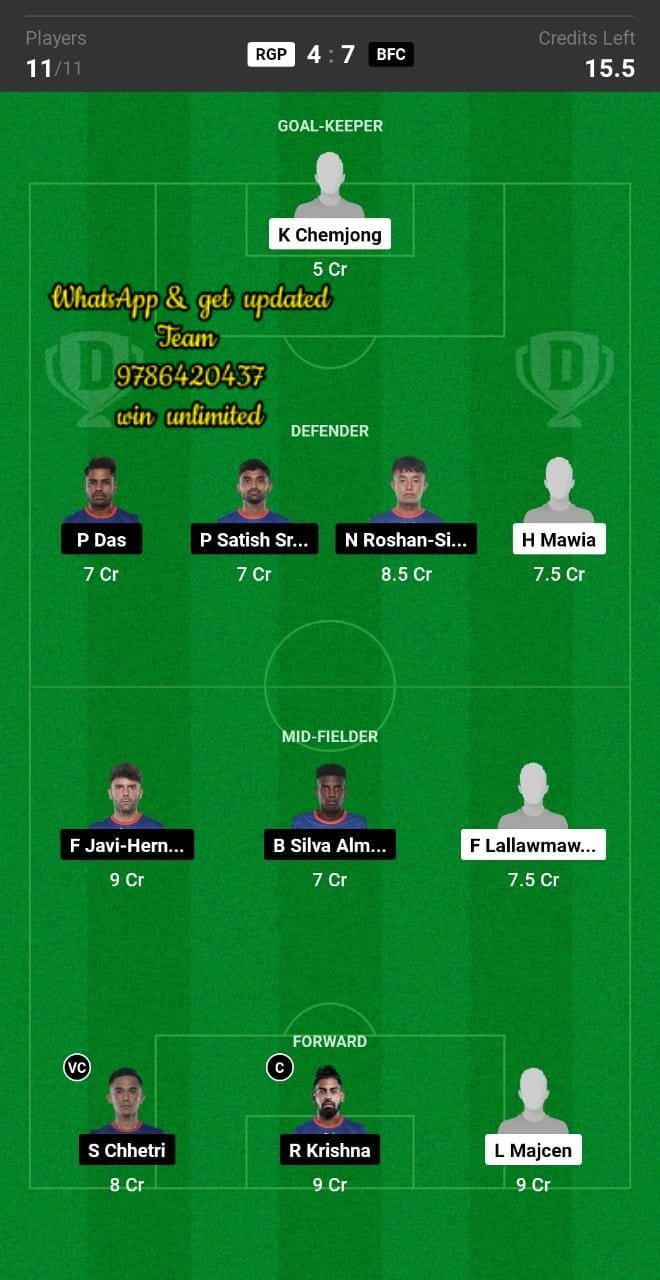 RGP vs BFC Dream11 Team fantasy Prediction Hero ISL