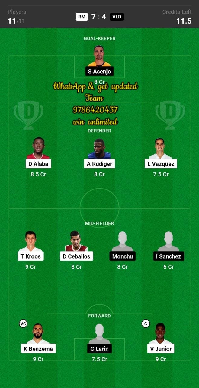 RM vs VLD Dream11 Team fantasy Prediction La Liga