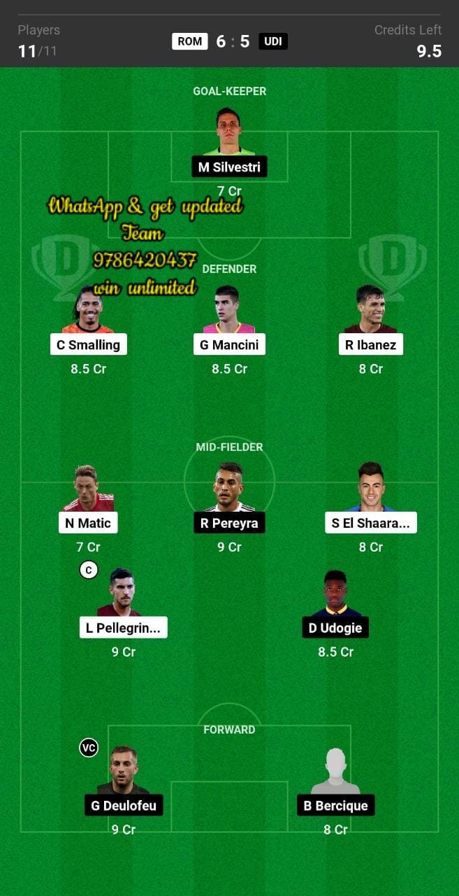 ROM vs UDI Dream11 Team fantasy Prediction Serie A