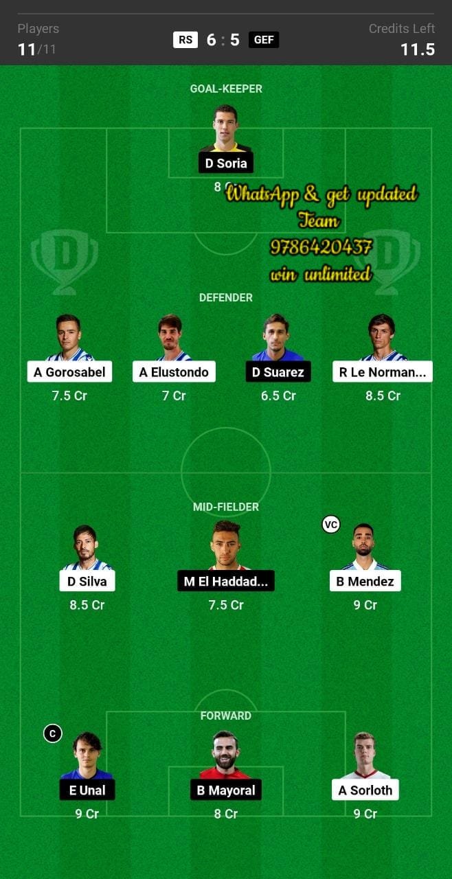 RS vs GEF Dream11 Team fantasy Prediction La Liga