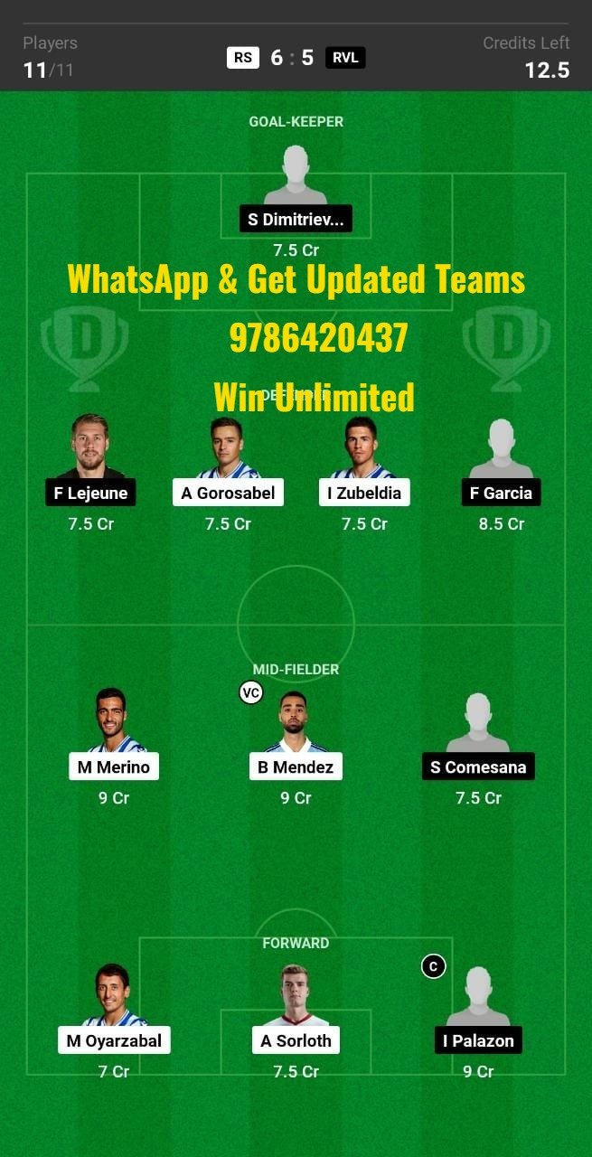 RS vs RVL Dream11 Team fantasy Prediction La Liga