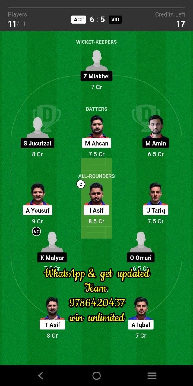 ACT vs CRC 31st Match Dream11 Team fantasy Prediction FanCode ECS Austria T10