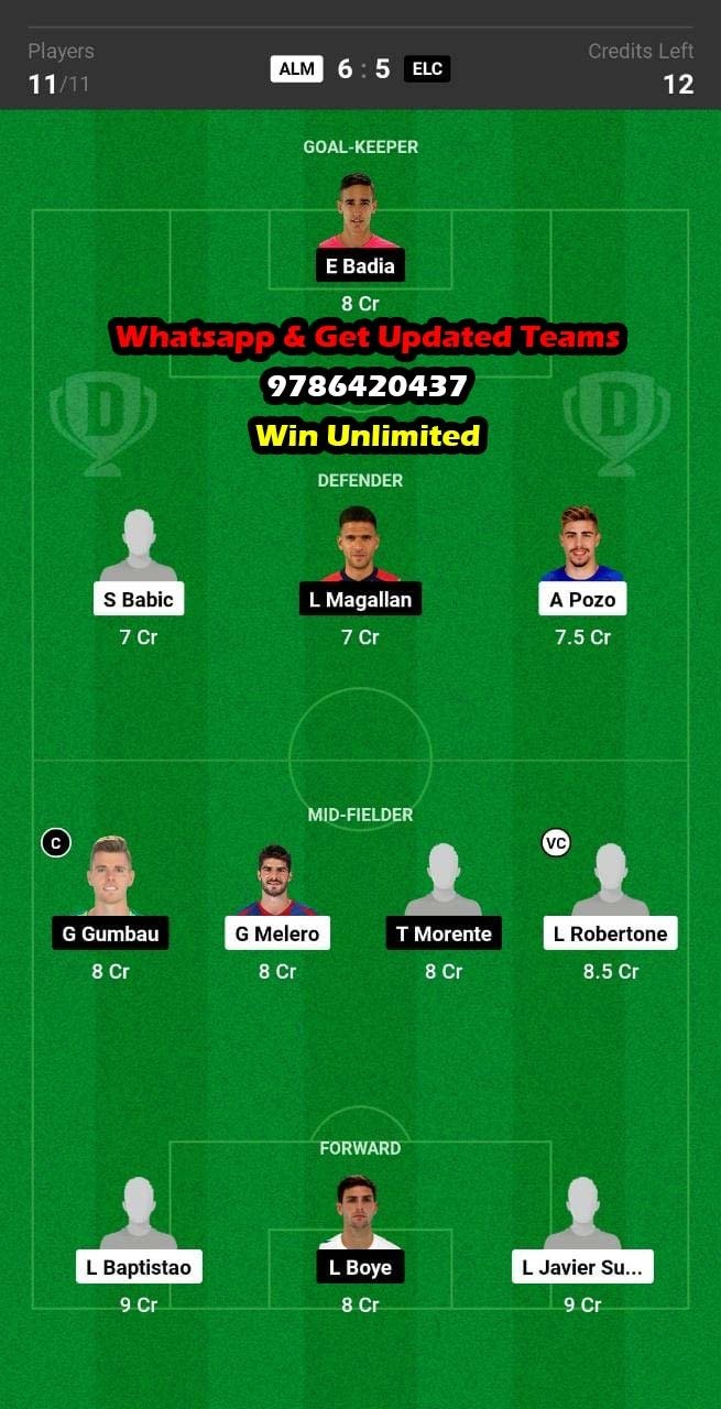 ALM vs ELC Dream11 Team fantasy Prediction La Liga