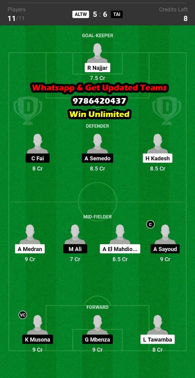 ALTW vs TAI Dream11 Team fantasy Prediction Saudi Arabian League