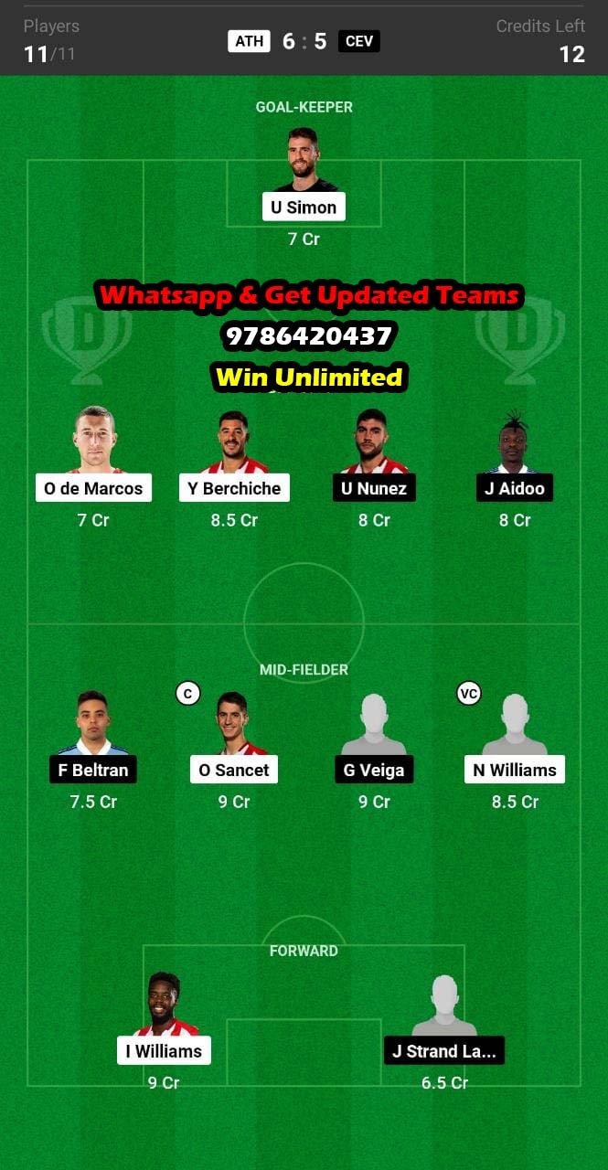 ATH vs CEV Dream11 Team fantasy Prediction La Liga