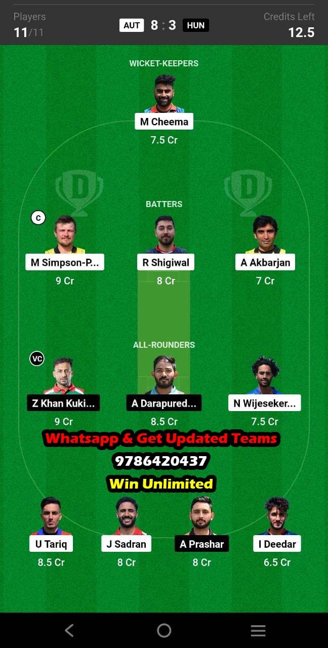 AUT vs HUN 2nd Match Dream11 Team fantasy Prediction FanCode ECI Austria T10