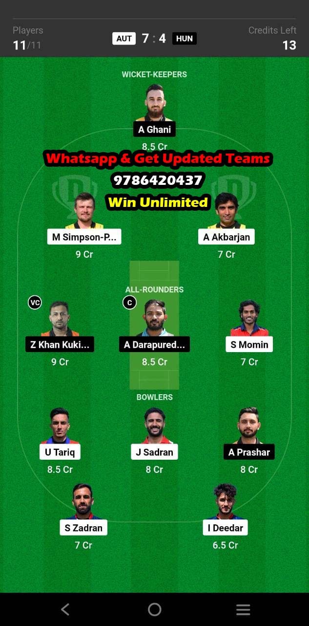 AUT vs HUN 8th Match Dream11 Team fantasy Prediction FanCode ECI Austria T10