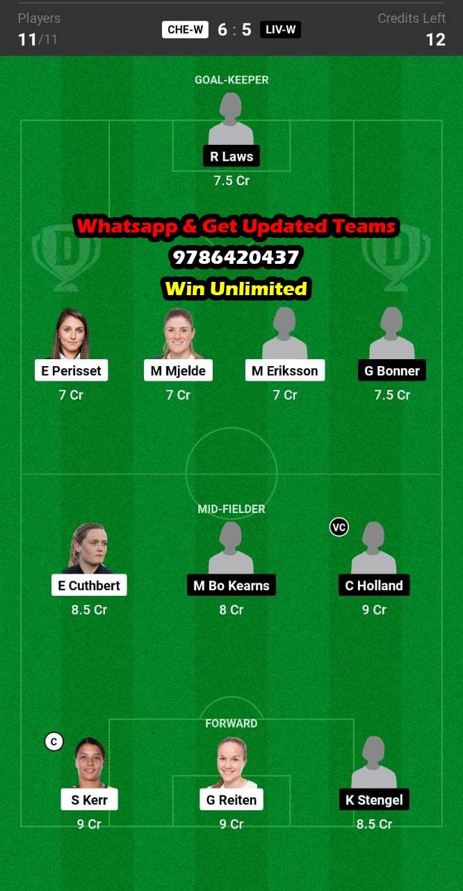 CHE-W vs LIV-W Dream11 Team fantasy Prediction Women's Super League