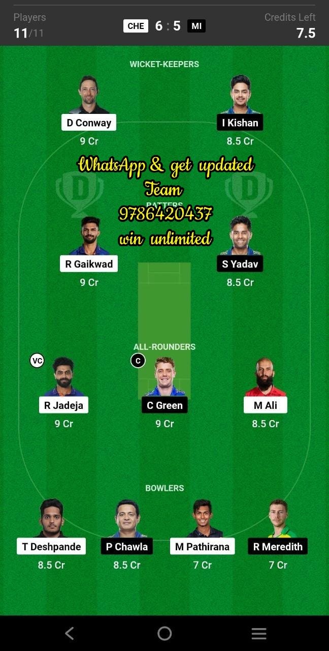 CHE vs MI 49th Match Dream11 Team fantasy Prediction TATA IPL